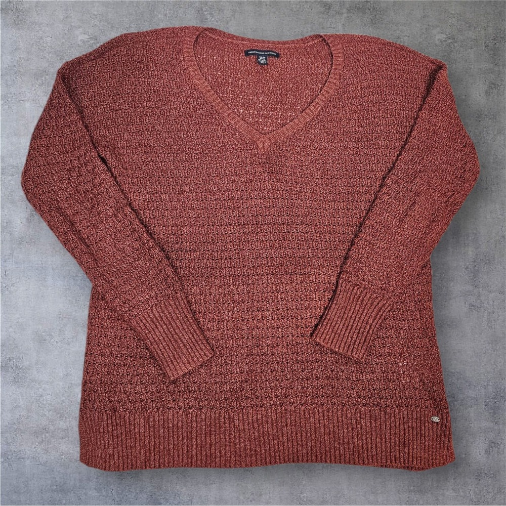 American Eagle Outfitters Womens Rust Sweater V-Neck Knit Size XS M68